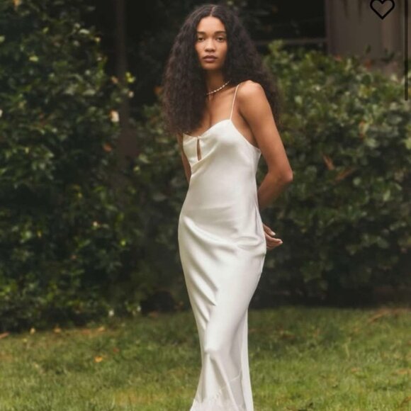 Reformation Ivory Backless Slip Dress with Button-Back
